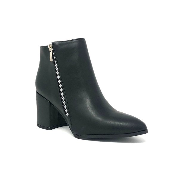 Black Vegan Leather Zipper Ankle Boots - Picture 3 of 10